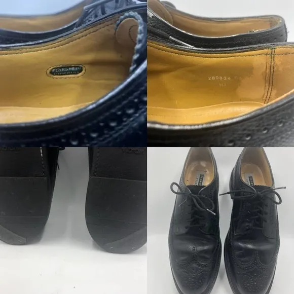 Vintage Florsheim Imperial Men's Black Leather Wing Tip Dress Shoes 9.5D