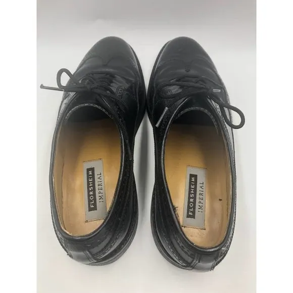 Vintage Florsheim Imperial Men's Black Leather Wing Tip Dress Shoes 9.5D