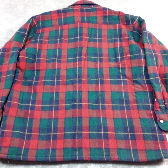 Vintage Shirt Jacket Shacket XL Red Tartan Plaid Quilt Lined Single Needle Heavy
