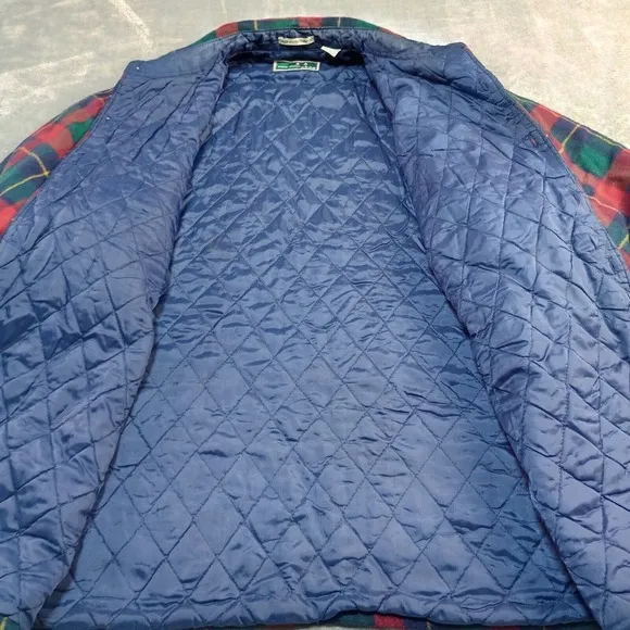 Vintage Shirt Jacket Shacket XL Red Tartan Plaid Quilt Lined Single Needle Heavy