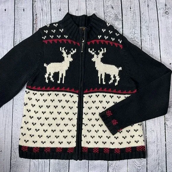 VINTAGE WOOLRICH Fair Isle Cardigan With Deer Buck