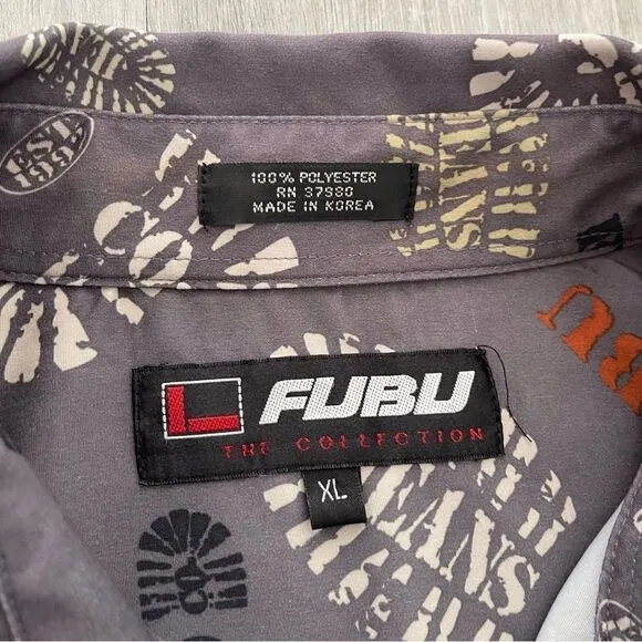 Vintage Fubu Jeans Collection Button Down Shirt Men’s Size XL Shoes Footprint