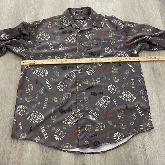 Vintage Fubu Jeans Collection Button Down Shirt Men’s Size XL Shoes Footprint