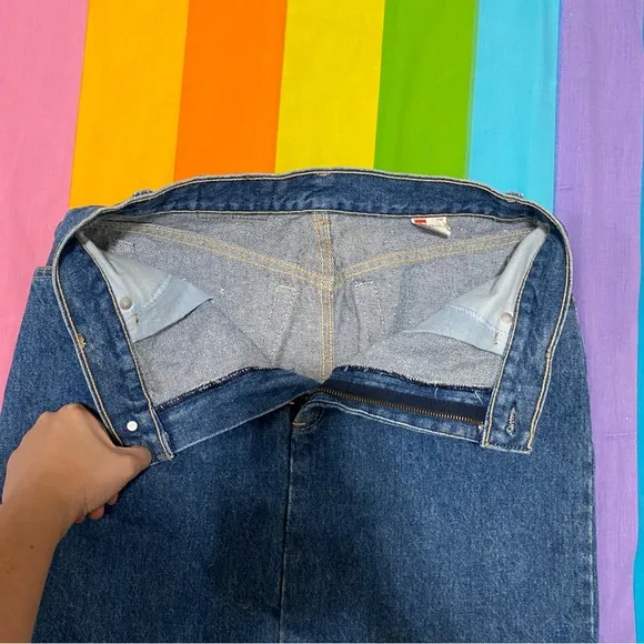 VTG ORANGE Tab Mini Midi Skirt Denim Jean Levi Strauss Levi’s Made in USA 29” w