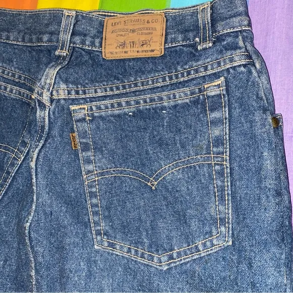 VTG ORANGE Tab Mini Midi Skirt Denim Jean Levi Strauss Levi’s Made in USA 29” w