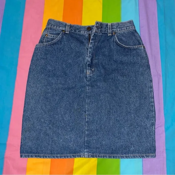 VTG ORANGE Tab Mini Midi Skirt Denim Jean Levi Strauss Levi’s Made in USA 29” w