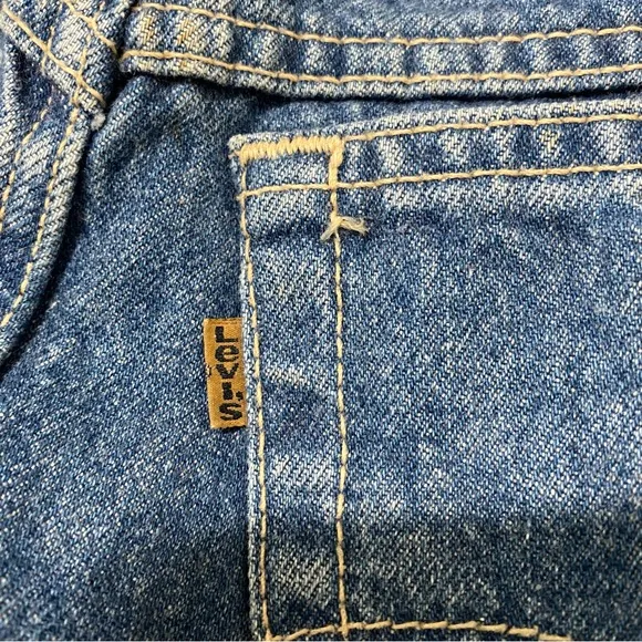 VTG ORANGE Tab Mini Midi Skirt Denim Jean Levi Strauss Levi’s Made in USA 29” w