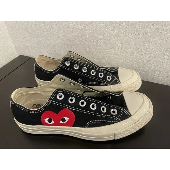 Womens 7 Converse Chuck Taylor Low x Comme des Garcons Play Black Shoes Hearts