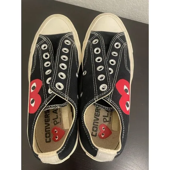 Womens 7 Converse Chuck Taylor Low x Comme des Garcons Play Black Shoes Hearts