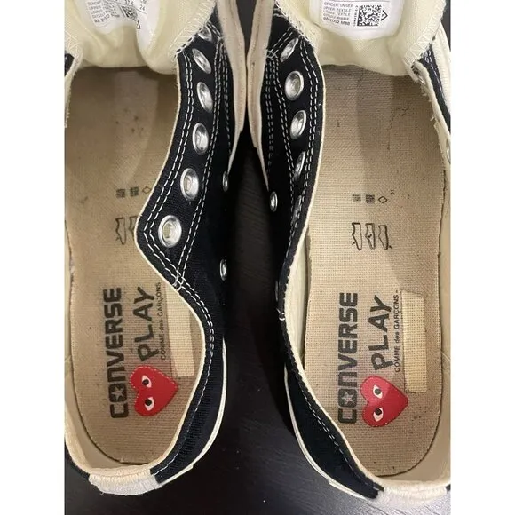 Womens 7 Converse Chuck Taylor Low x Comme des Garcons Play Black Shoes Hearts