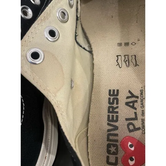 Womens 7 Converse Chuck Taylor Low x Comme des Garcons Play Black Shoes Hearts