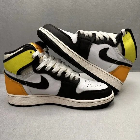 Womens 7.5 / 6Y Nike Air Jordan 1 High OG Shoes White Volt Gold Sneakers 2021