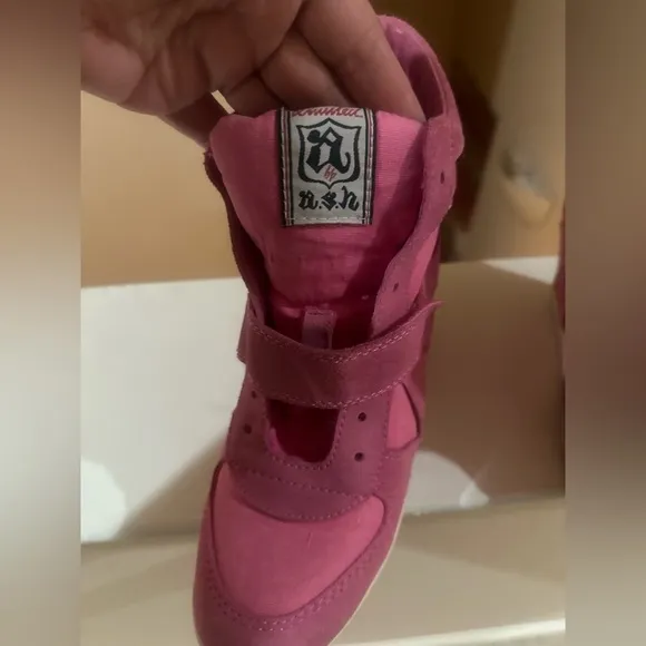 Women’s ASH  Bowie Hidden Wedge Tennis Shoes Pink Suede High Top. Size 40 US 10.