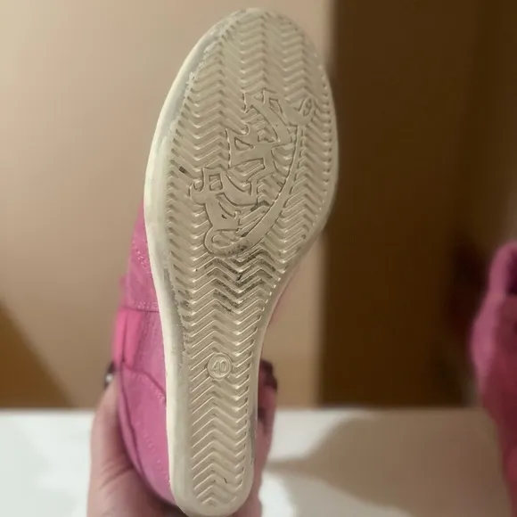 Women’s ASH  Bowie Hidden Wedge Tennis Shoes Pink Suede High Top. Size 40 US 10.