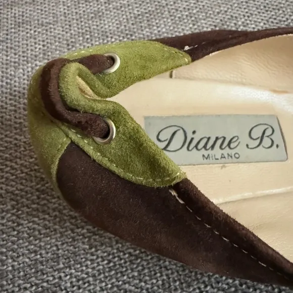 Women’s Diane B Milano Suede Green Brown Shoes Vintage Italy 38.5 Used