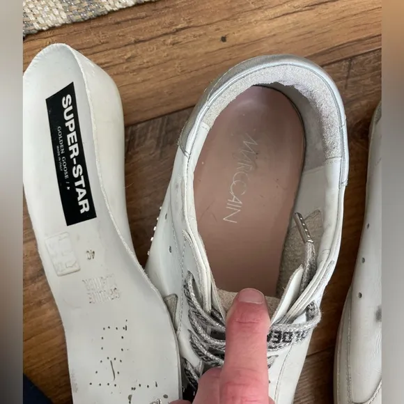 Women’s Golden Goose Super-Star with silver heel and metal stud lettering size40