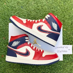 Women’s Nike Air Jordan 1 mid USA White red blue shoes