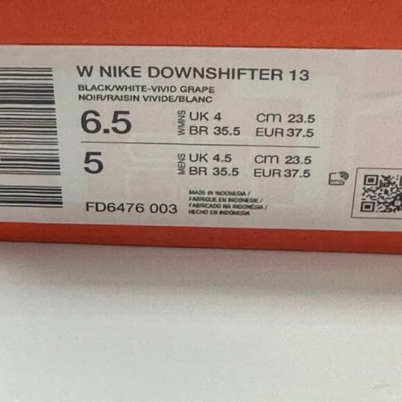 Women's Nike Downshifter 13  Black Purple Athletic Shoes FD6476-003 Size 6.5