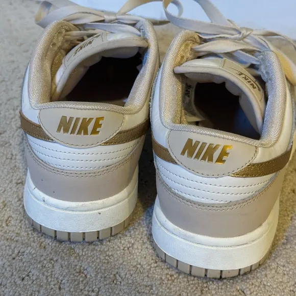Women’s Nike Dunk Low Gold Swoosh Basketball Shoes Sneakers Size 8