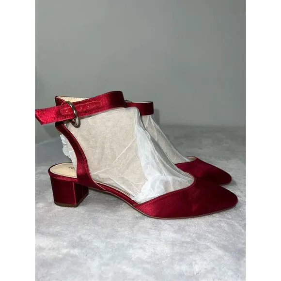 Women’s Red Satin Block Heel Shoes 8.5