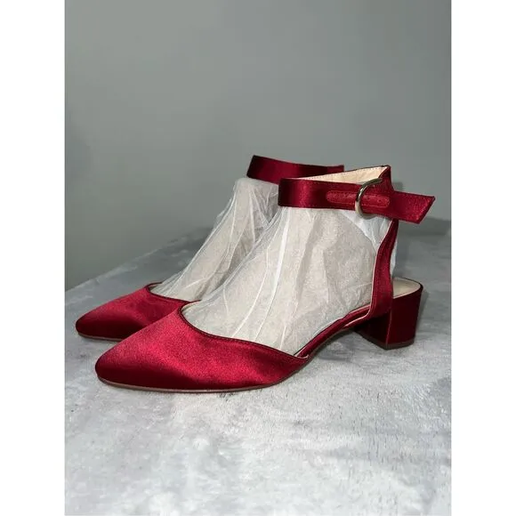 Women’s Red Satin Block Heel Shoes 8.5