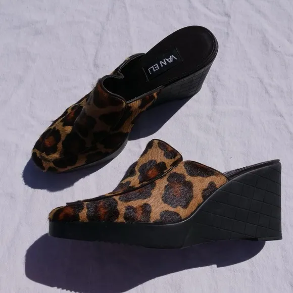 Y2k Van Eli leopard printed pony hair mules