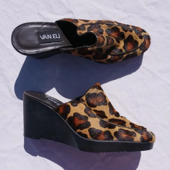Y2k Van Eli leopard printed pony hair mules