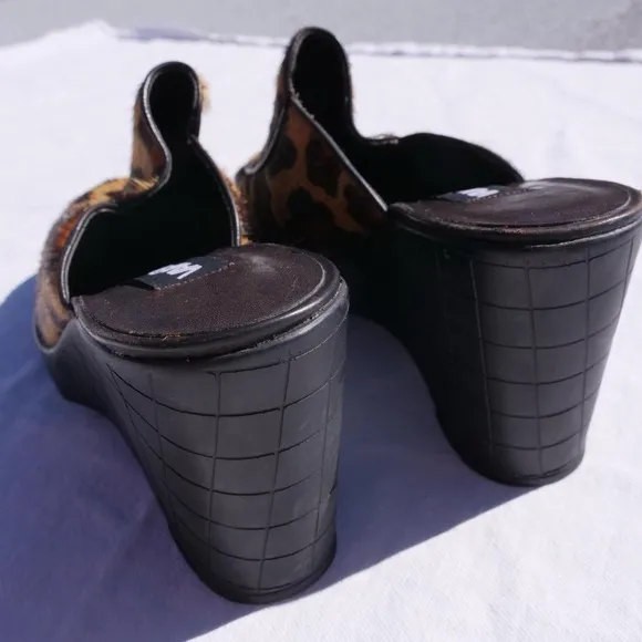 Y2k Van Eli leopard printed pony hair mules
