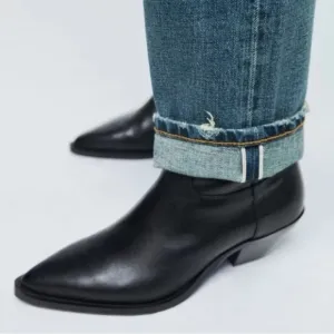 Zara Shoes Women’s 7 Black Leather Cowboy Ankle Booties